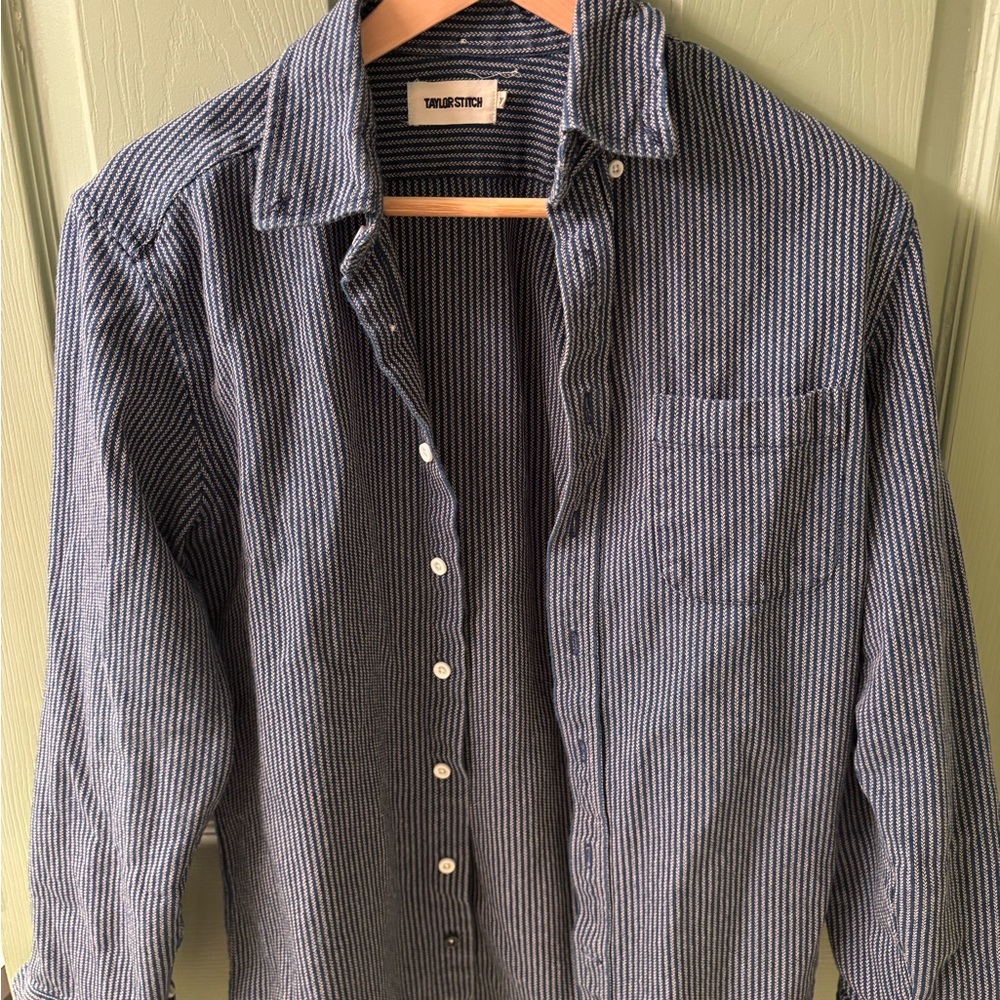 Taylor Stitch Navy Striped Casual Shirt